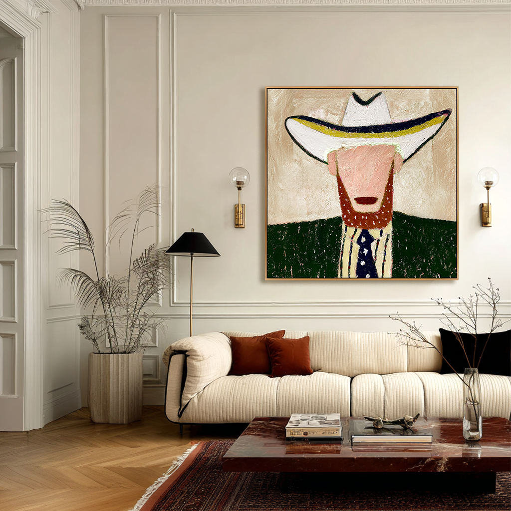 White Hat – Minimalist Hand-Painted Oil Painting