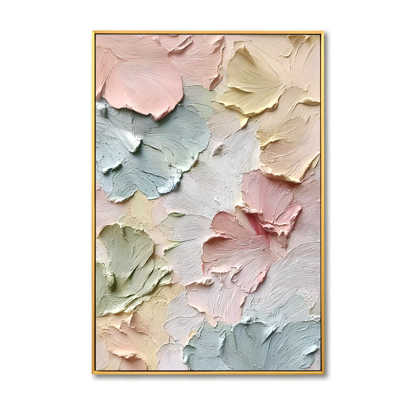 Whispers of Spring Pastel Textured Flower Wall Art Hand-Painted Abstract Floral Canvas for Modern Home Decor