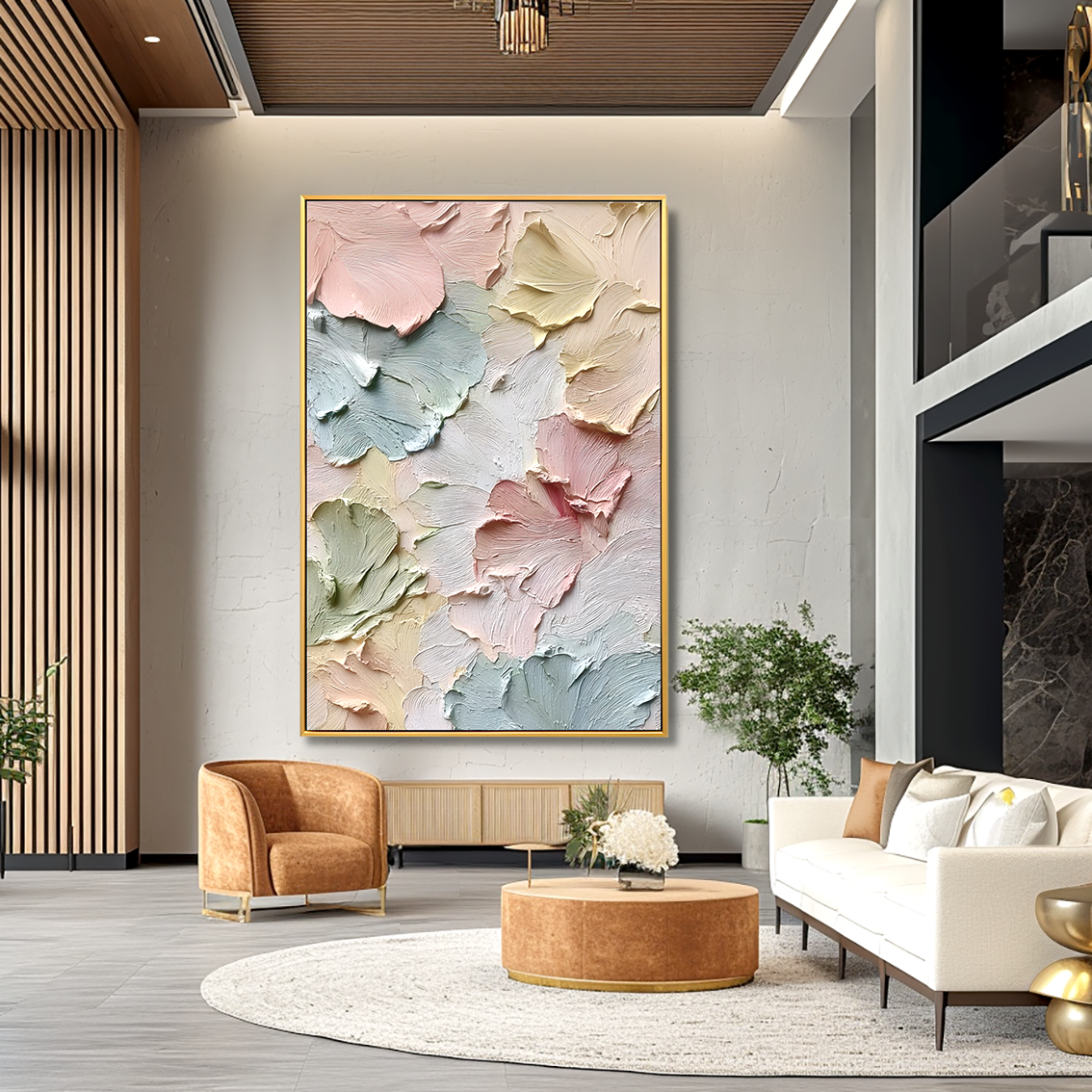 Whispers of Spring Pastel Textured Flower Wall Art Hand-Painted Abstract Floral Canvas for Modern Home Decor