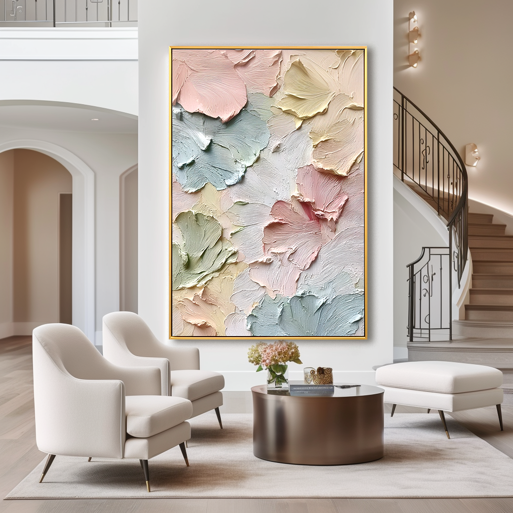 Whispers of Spring Pastel Textured Flower Wall Art Hand-Painted Abstract Floral Canvas for Modern Home Decor