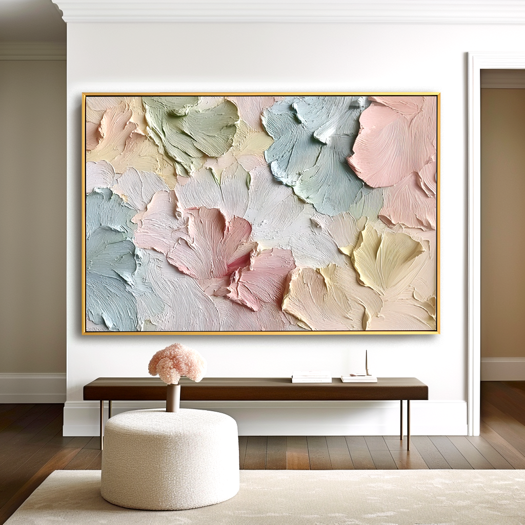 Whispers of Spring Pastel Textured Flower Wall Art Hand-Painted Abstract Floral Canvas for Modern Home Decor
