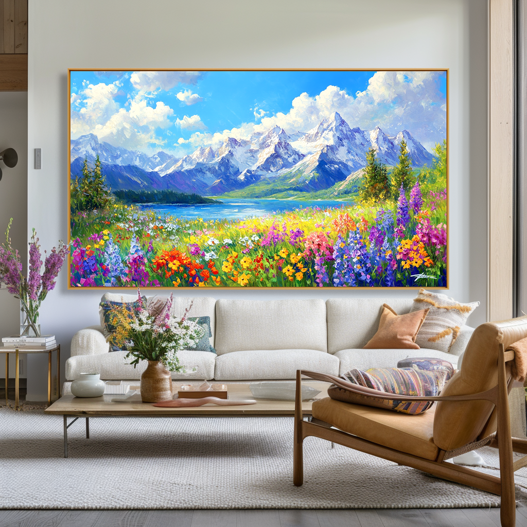 Alpine Promise - Snow Mountain Lake Wildflower Wall Art