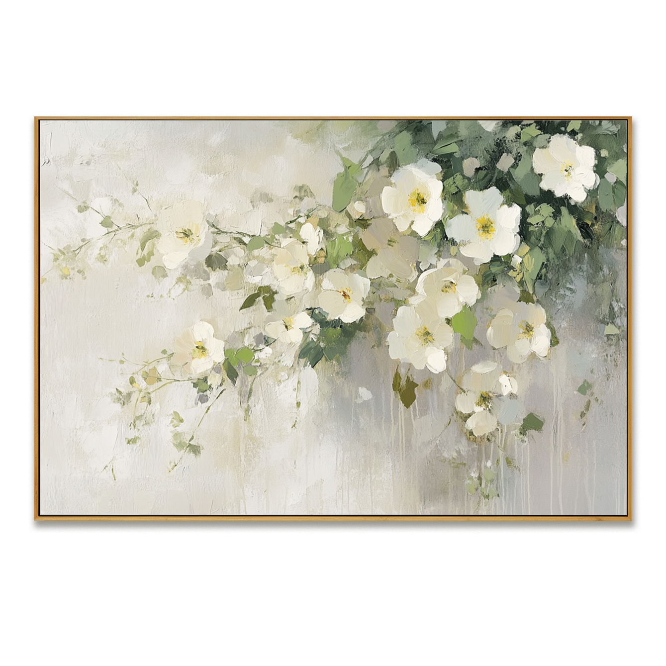 Elegant White Blooms – Hand-Painted Floral Canvas Art