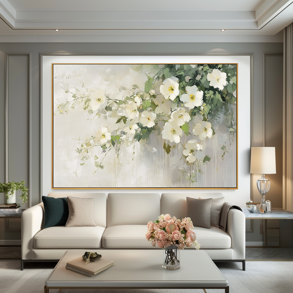 Elegant White Blooms – Hand-Painted Floral Canvas Art