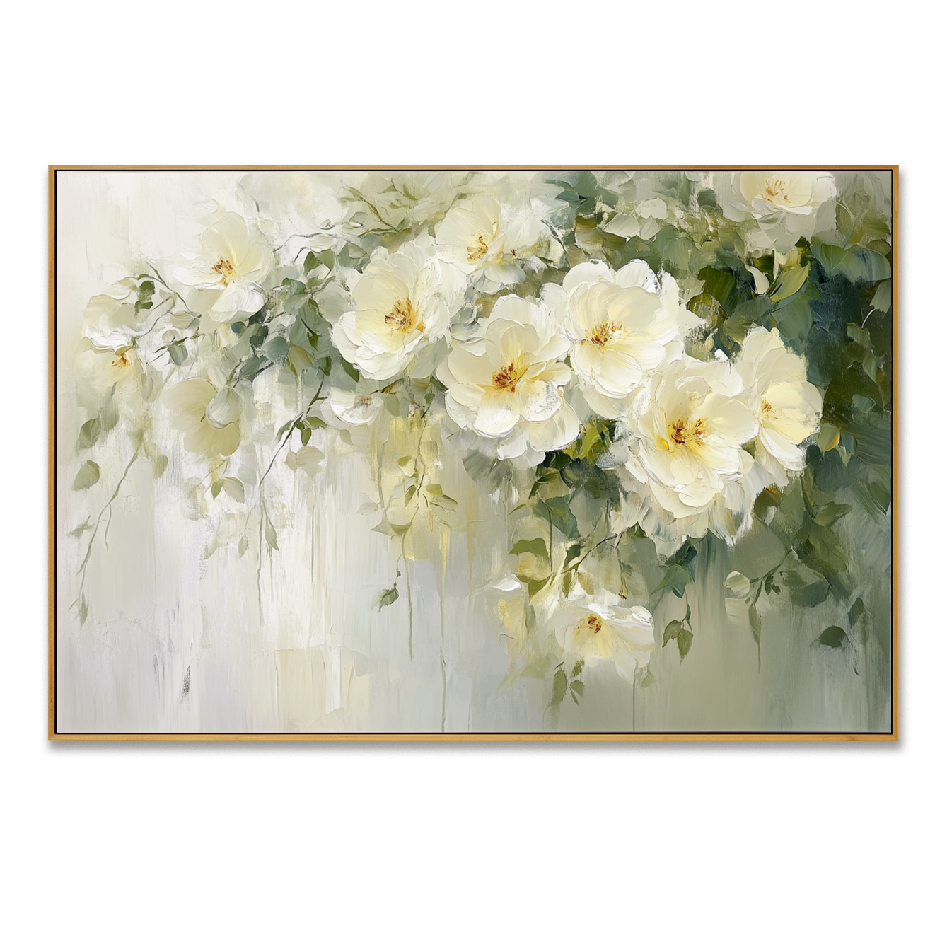Serenity in Bloom – Hand-Painted White Floral Canvas Art