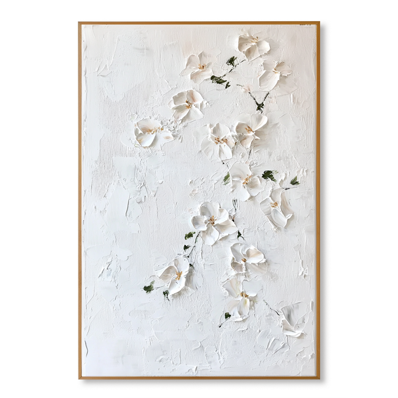 Silent Blossom โ Textured Floral Wall Art, Hand-Painted White Flower Canvas for Minimalist Home Decor