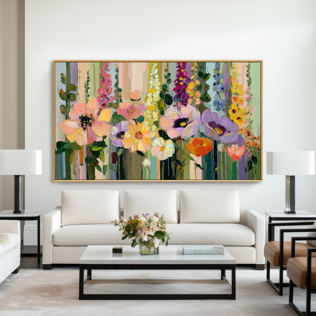 Soft Floral Dream – Hand-Painted Textured Flower Canvas Art