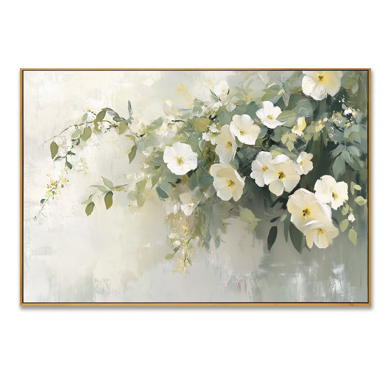 Timeless White Blossoms – Hand-Painted Floral Canvas Art