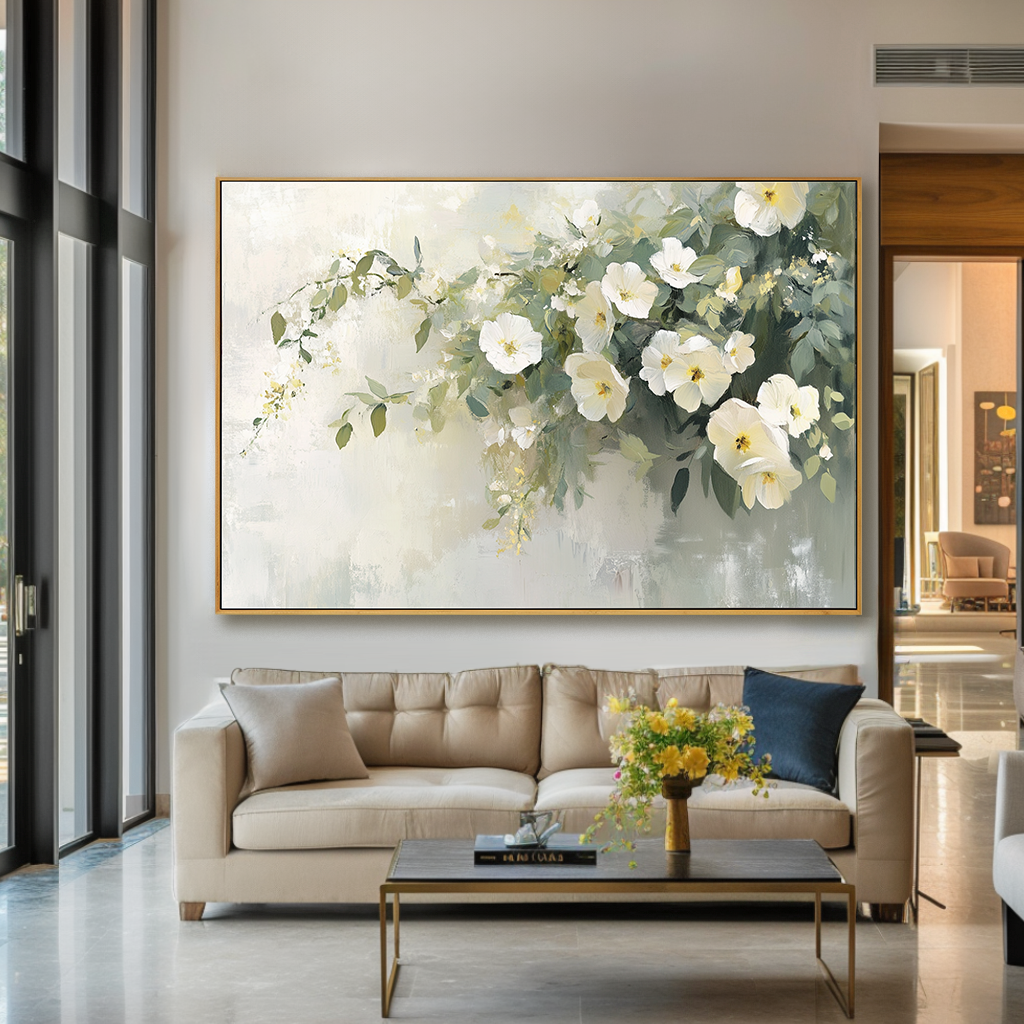 Timeless White Blossoms – Hand-Painted Floral Canvas Art