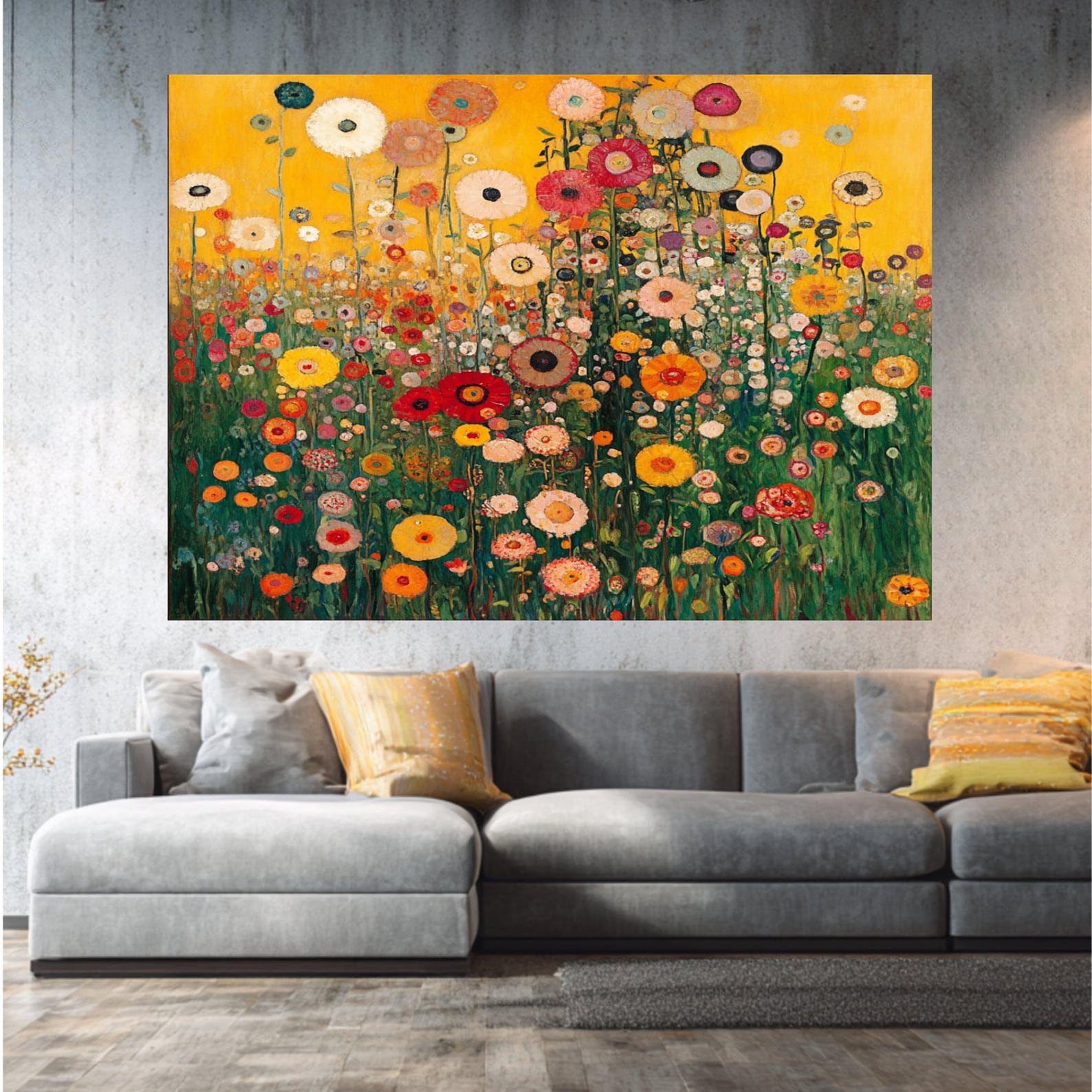 Golden Meadow – Hand-Painted 3D Textured Floral Canvas Wall Art
