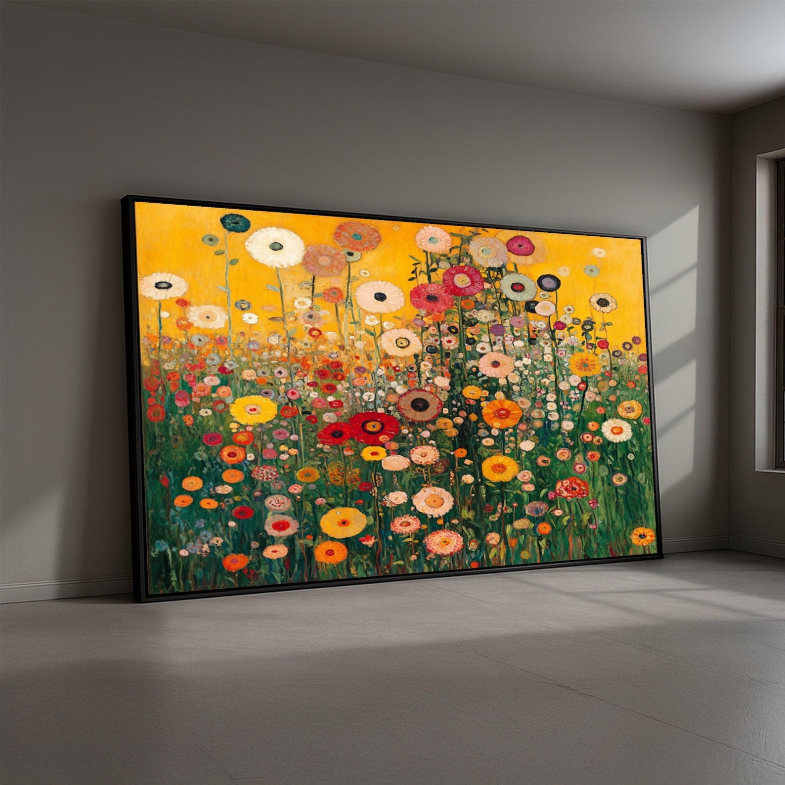 Golden Meadow – Hand-Painted 3D Textured Floral Canvas Wall Art