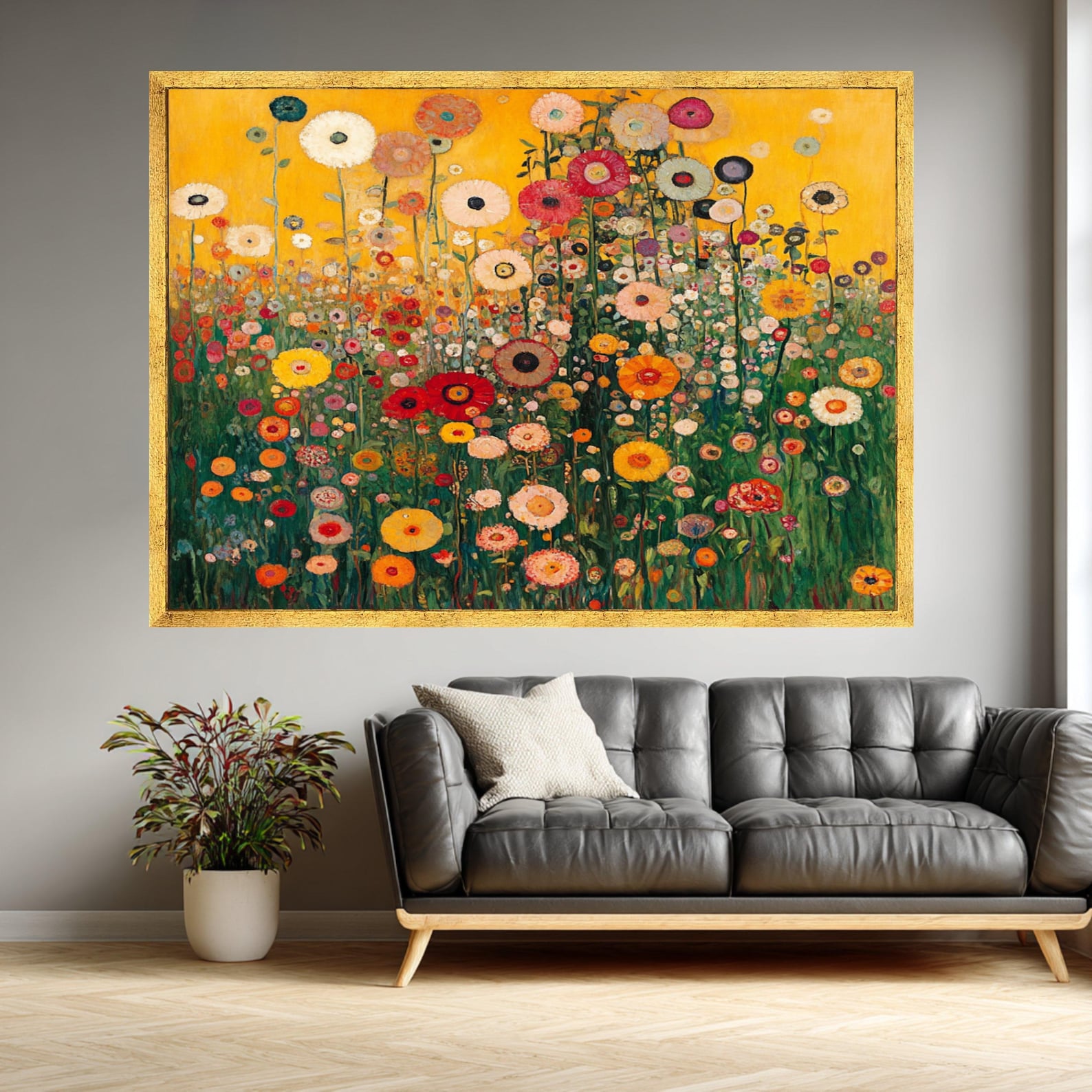 Golden Meadow – Hand-Painted 3D Textured Floral Canvas Wall Art
