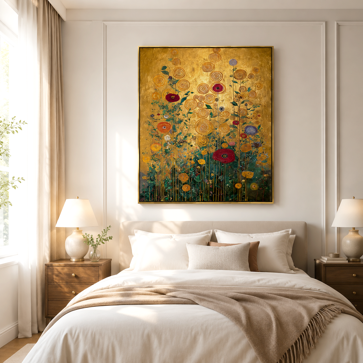 Golden Whirl – Textured Floral Oil Painting