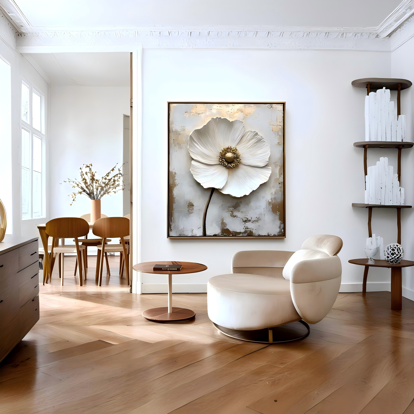 Quiet Bloom – Textured Floral Wall Art with Wabi-Sabi Influence