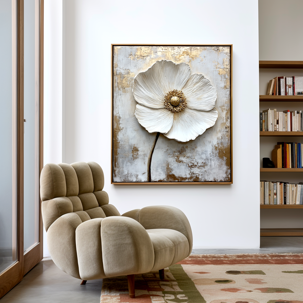 Quiet Bloom – Textured Floral Wall Art with Wabi-Sabi Influence