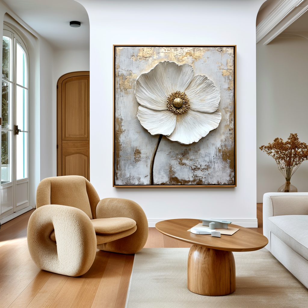 Quiet Bloom – Textured Floral Wall Art with Wabi-Sabi Influence