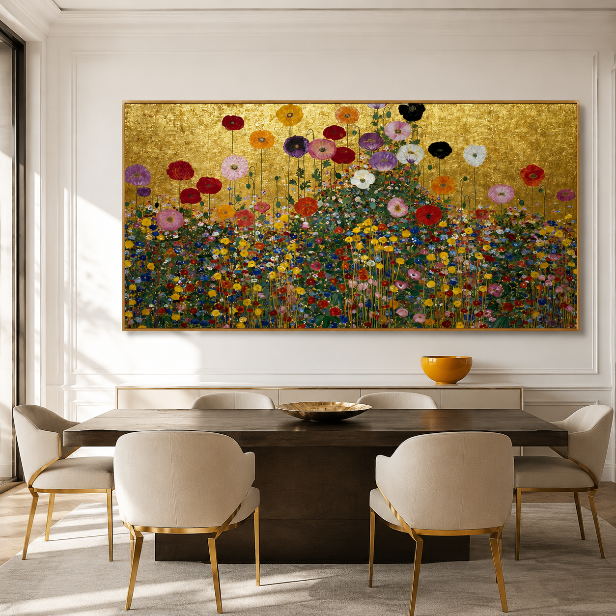 Auric Meadow – Hand-Painted Textured Floral Canvas Wall Art