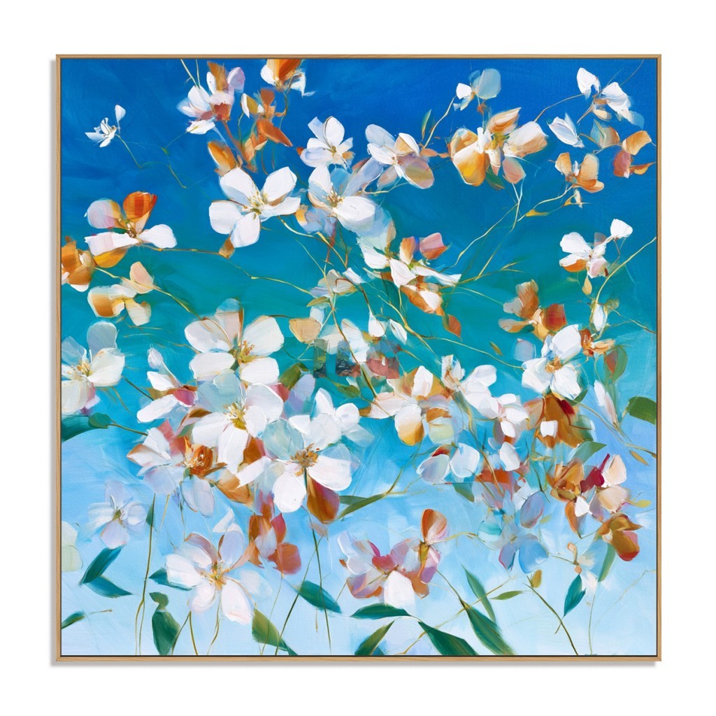 Azure Blossom Reverie – Blue and White Floral Abstract Wall Art