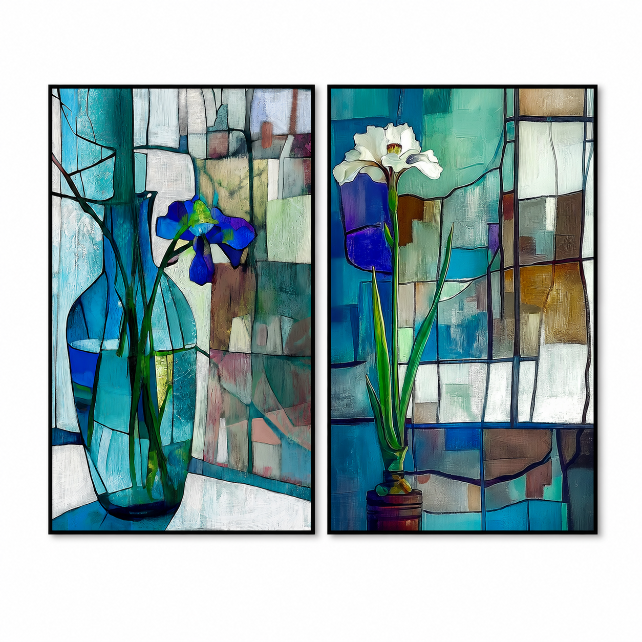 Blue Glass Garden – Floral Stained Art Wall Set