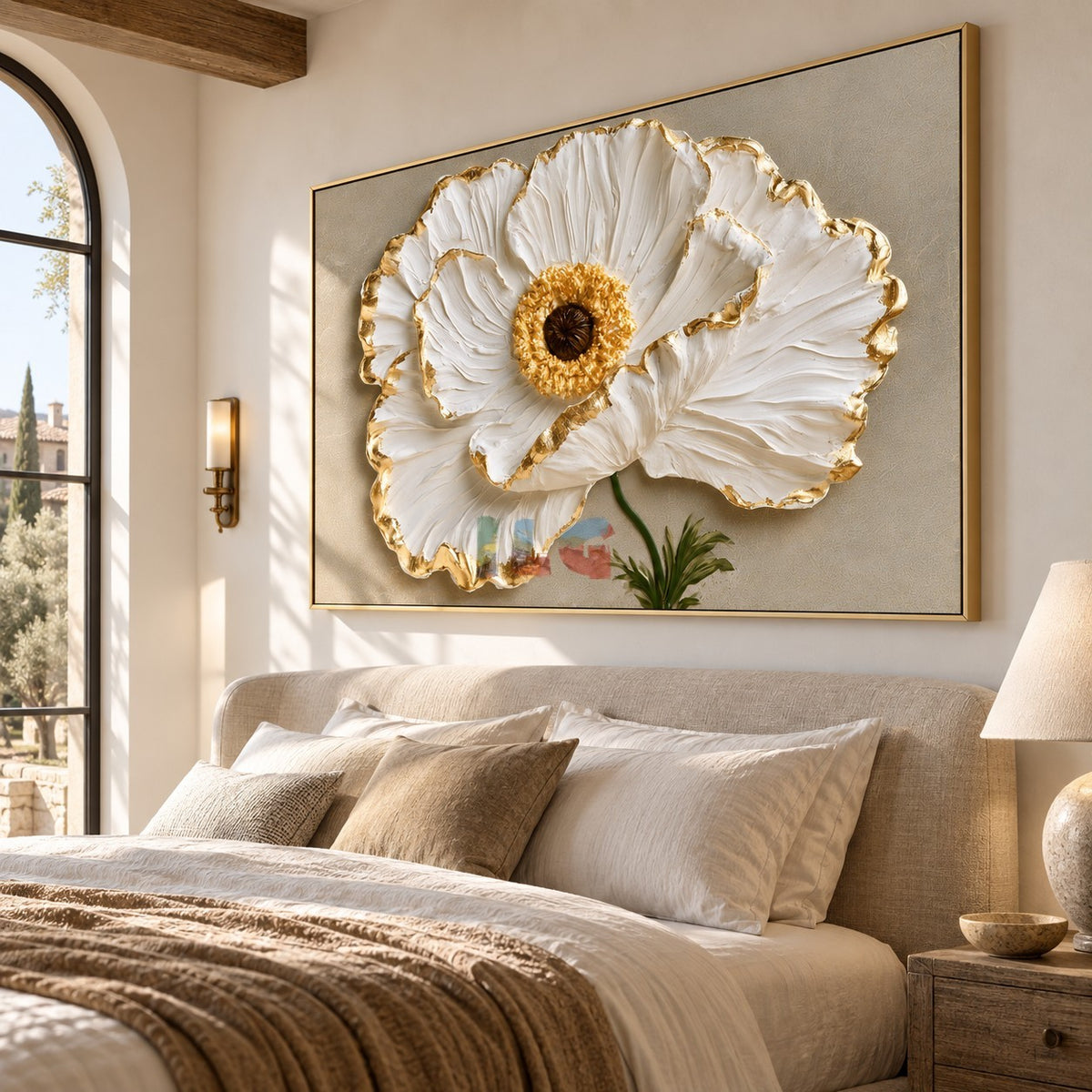 Golden Petal Elegance – Luxury Floral Textured Wall Art