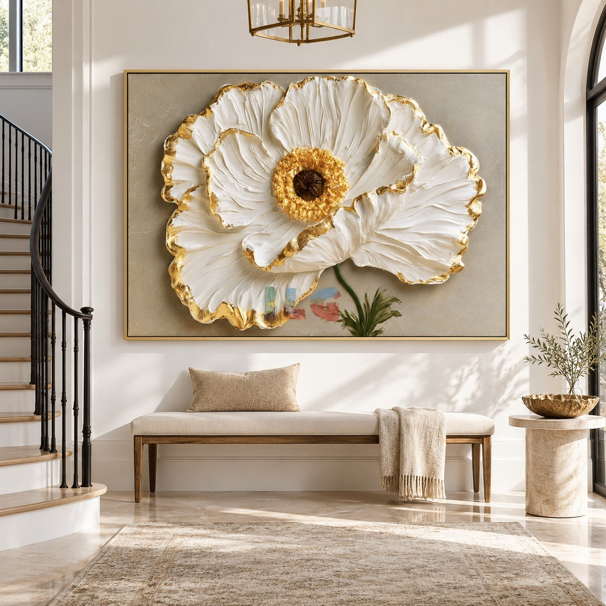 Golden Petal Elegance – Luxury Floral Textured Wall Art