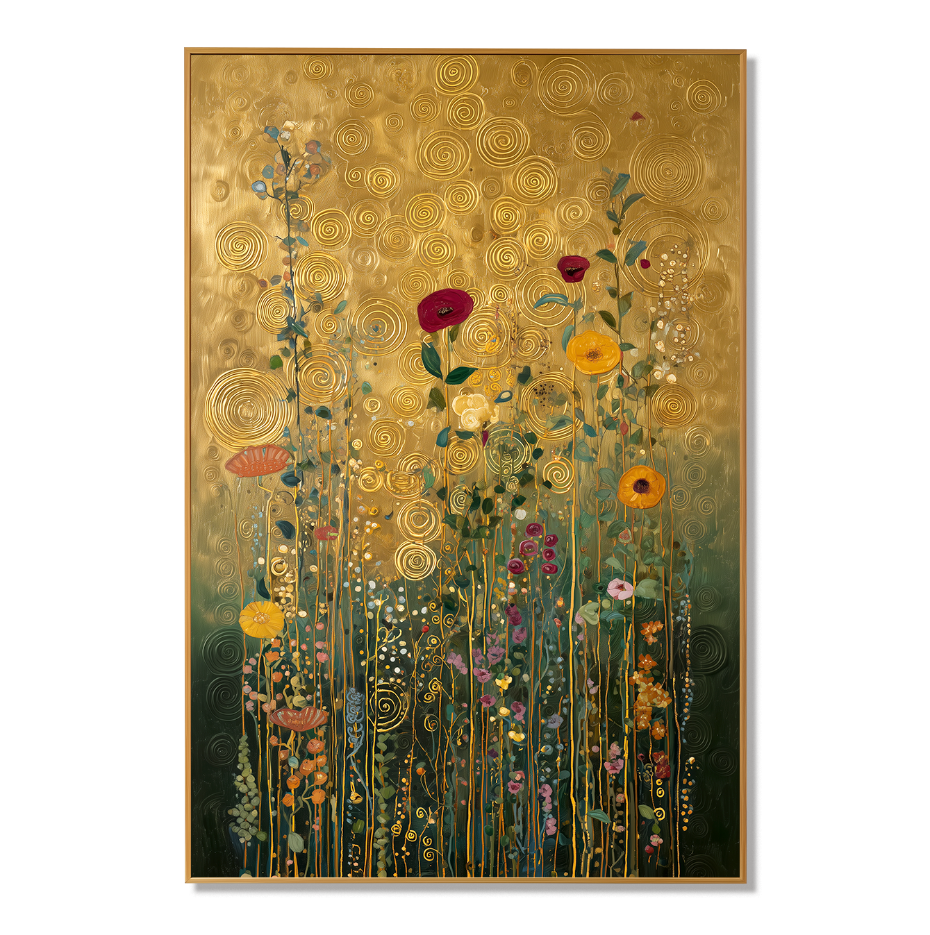 Golden Reverie โ Textured Floral Wall Art, Hand-Painted Gold Canvas for Luxury Home Decor