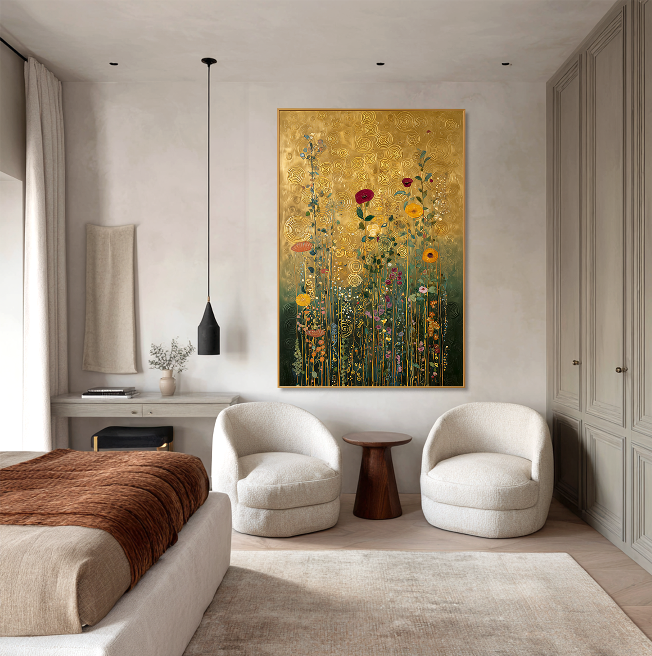 Golden Reverie โ Textured Floral Wall Art, Hand-Painted Gold Canvas for Luxury Home Decor