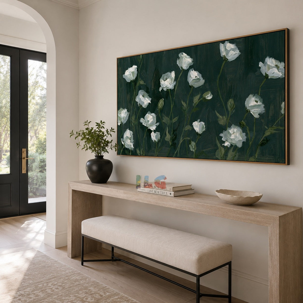 Ivory Garden Nocturne – Floral Wall Art
