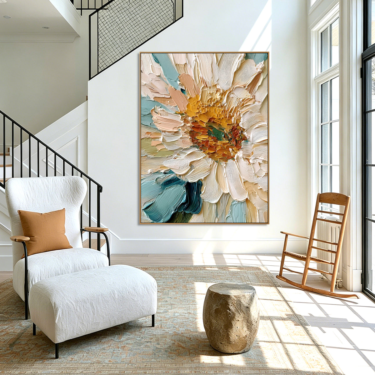 Ocean Bloom Reverie – Textured Floral Wall Art