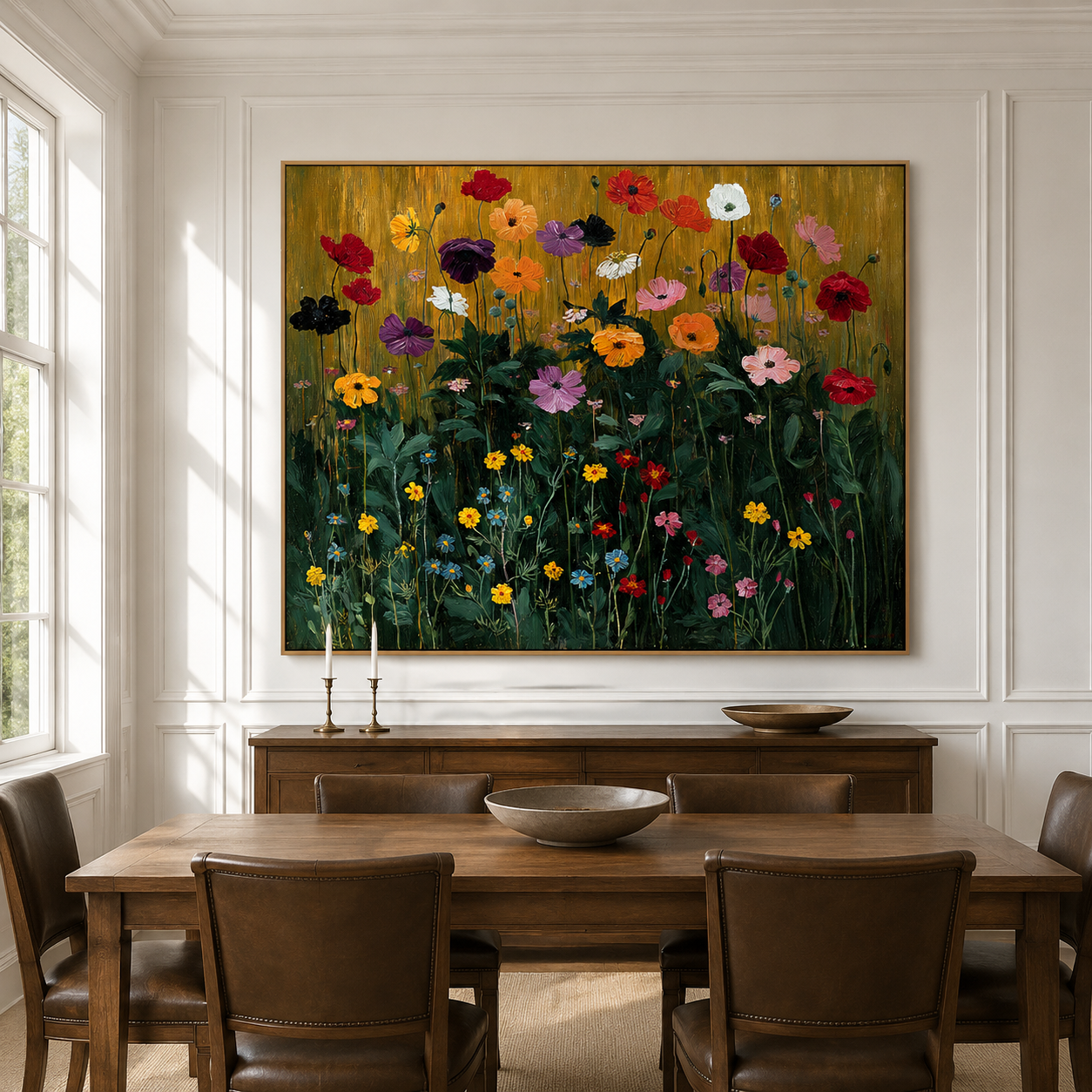 Radiant Meadow #2 – Hand-Painted Textured Floral Canvas Art for Living Room Decor