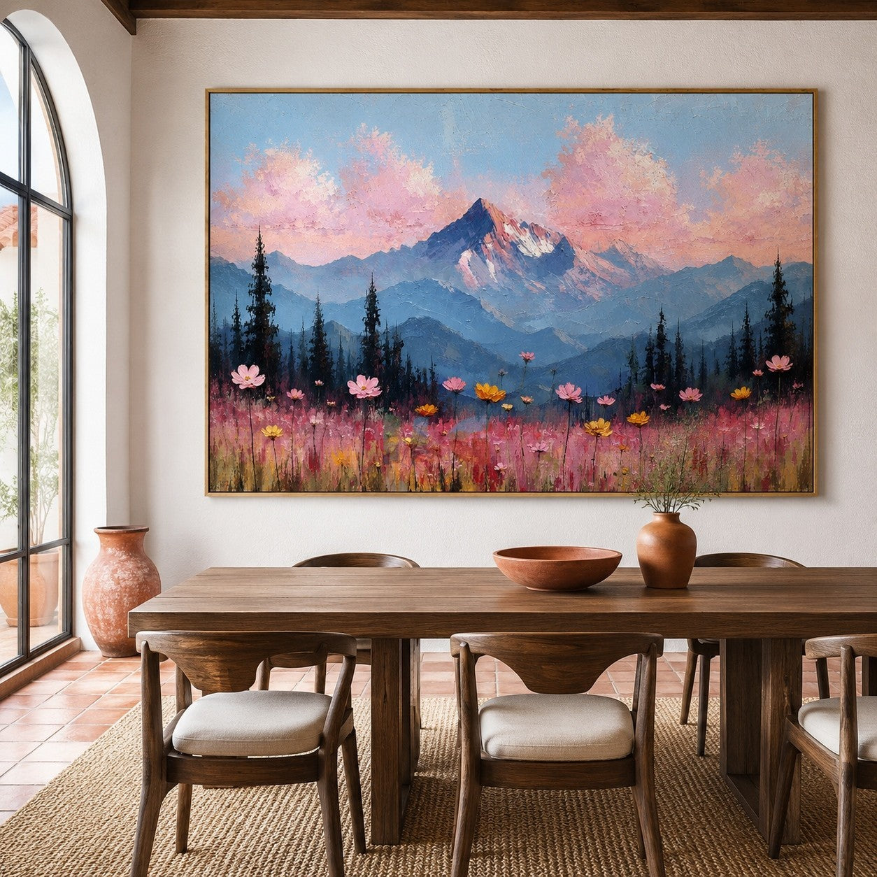 Rose Cloud Summit Meadow – Mountain Floral Landscape Wall Art