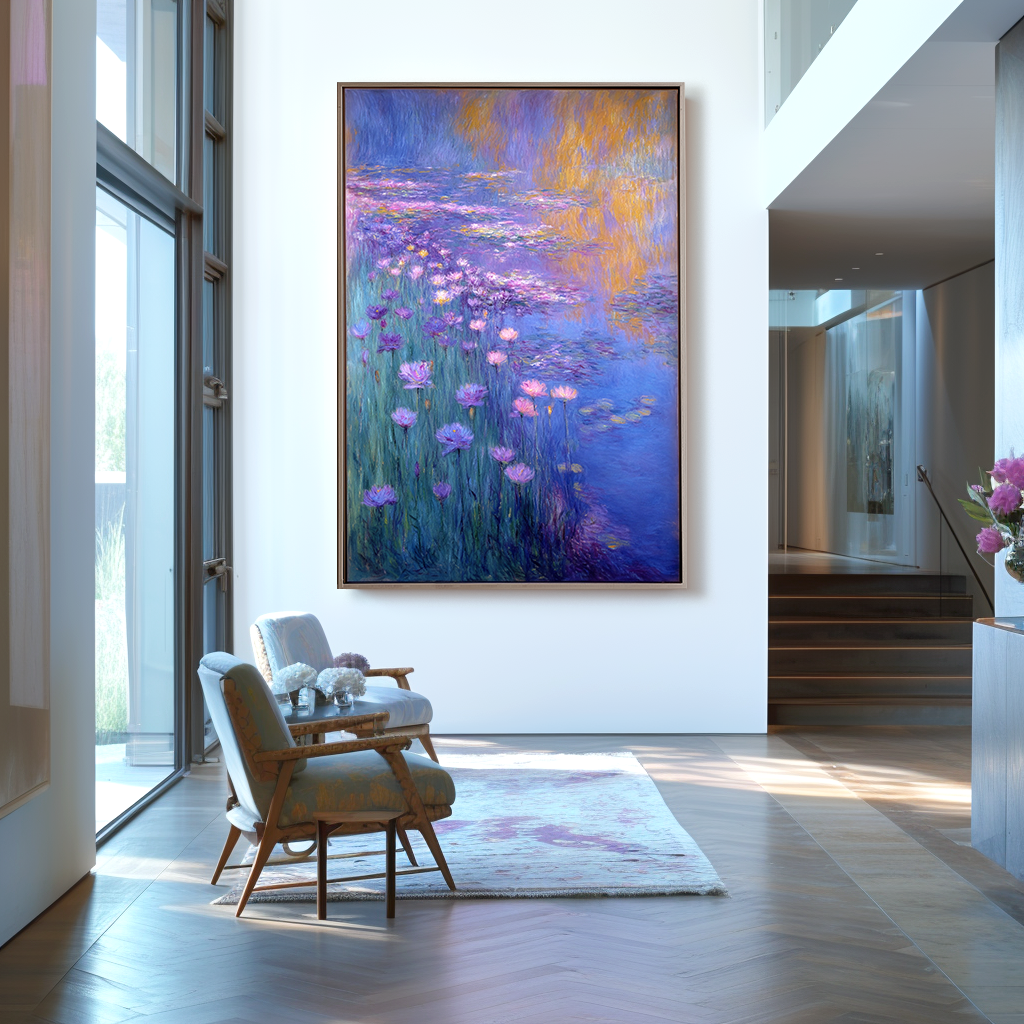 Serenade of Lilies – Large Impressionist Water Lily Floral Oil Painting on Canvas