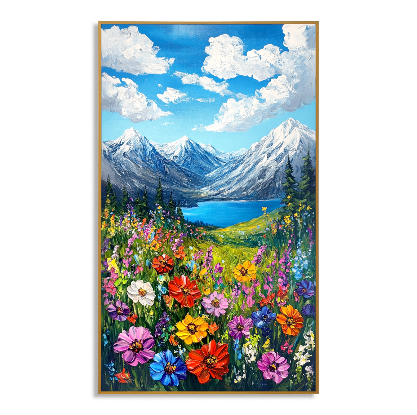 Skyward Bloom - Snow Mountain Lake Floral Wall Art
