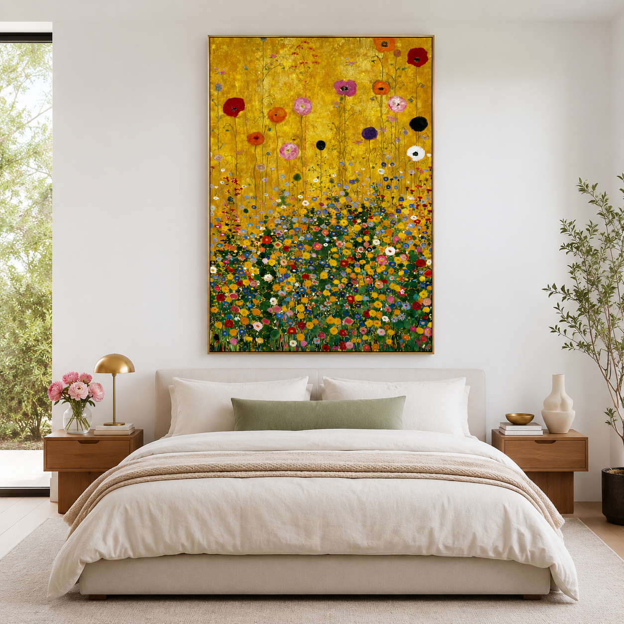 Sunlit Blossom Field – Hand-Painted Textured Floral Canvas Wall Art