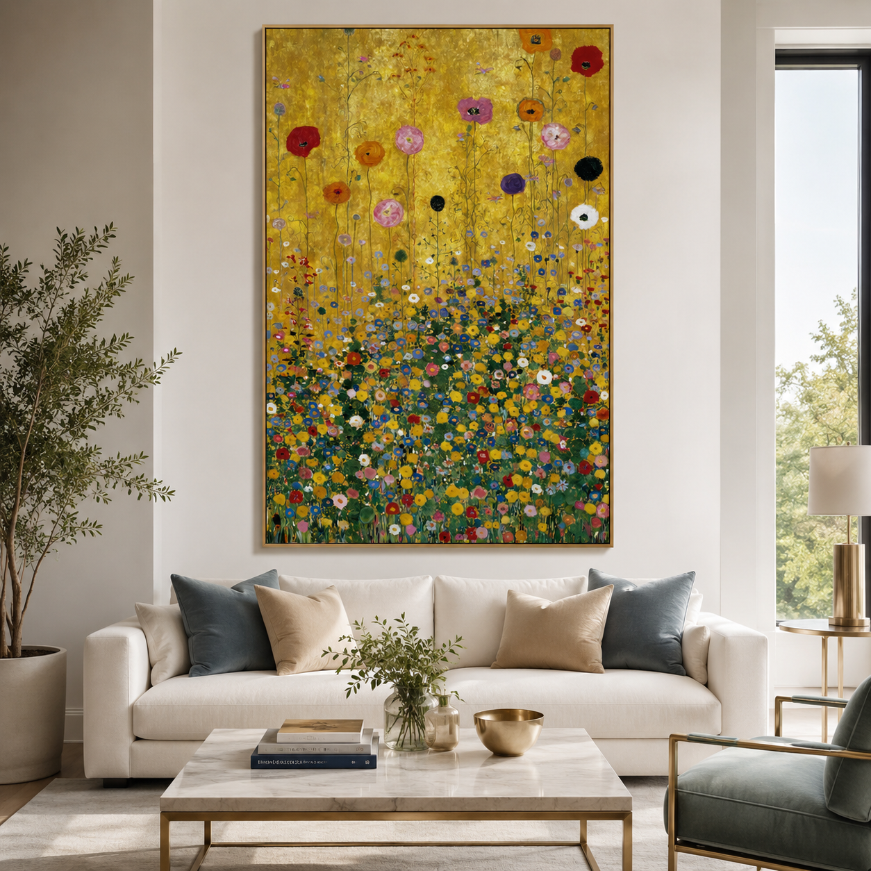 Sunlit Blossom Field – Hand-Painted Textured Floral Canvas Wall Art
