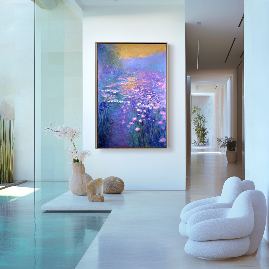 Twilight Harmony – Large Impressionist Water Lily Garden Oil Painting on Canvas