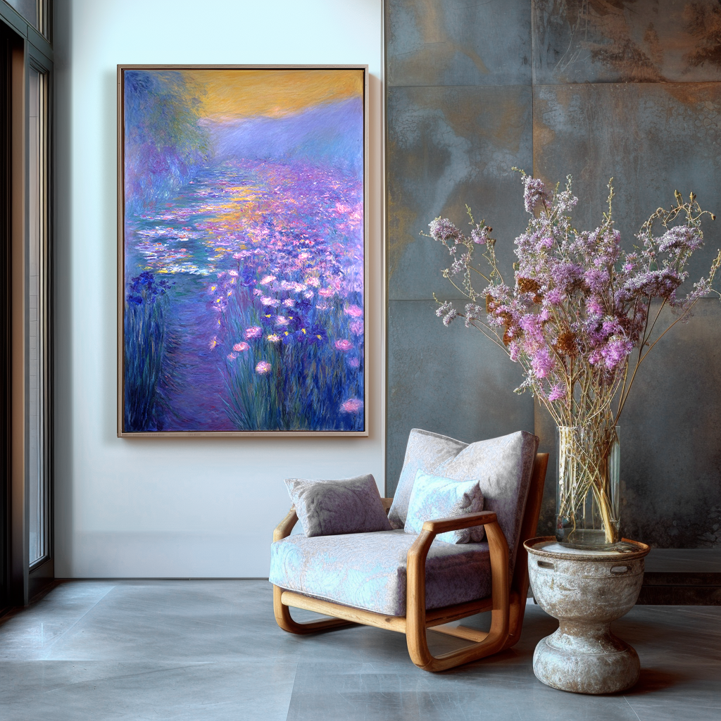 Twilight Harmony – Large Impressionist Water Lily Garden Oil Painting on Canvas