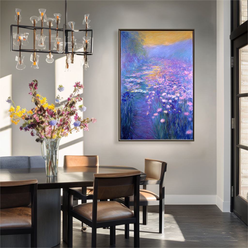 Twilight Harmony – Large Impressionist Water Lily Garden Oil Painting on Canvas