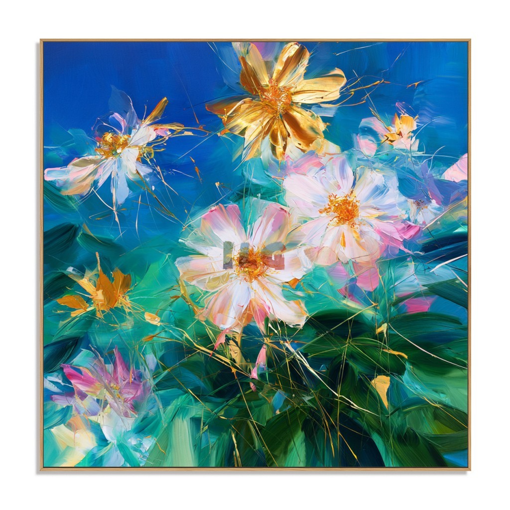 Wildlight in Bloom – Blue and Emerald Floral Abstract Wall Art
