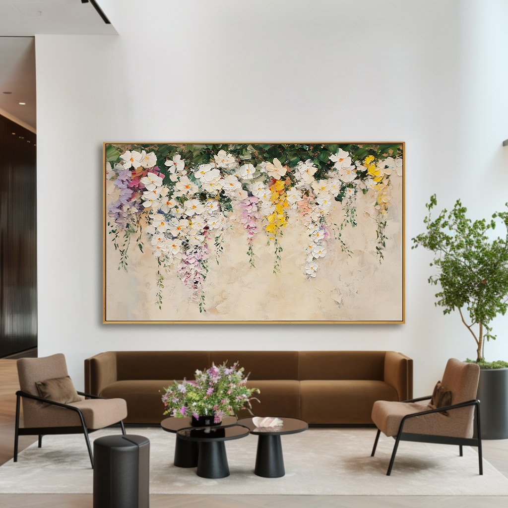 Ivory Blossom Cascade – Textured Floral Oil Painting