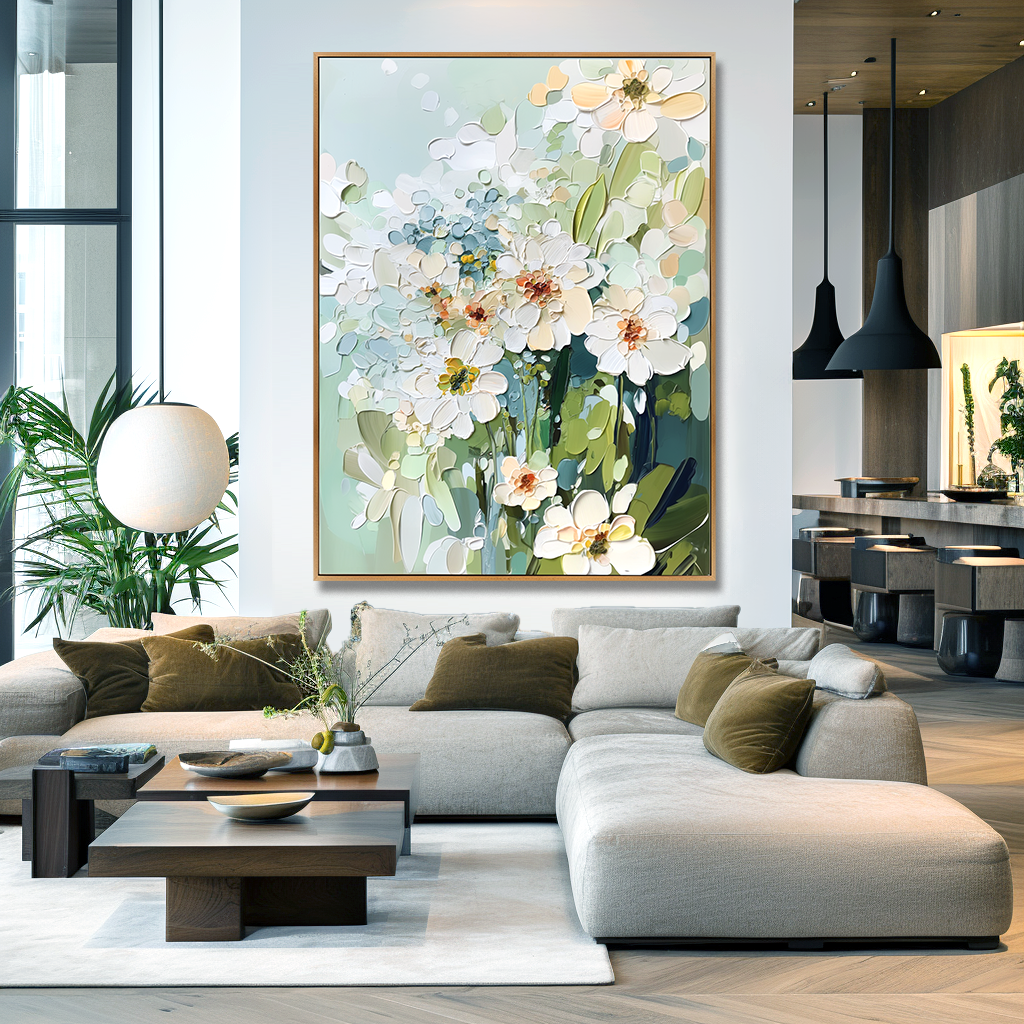 Celestial Petals – Textured Floral Oil Painting