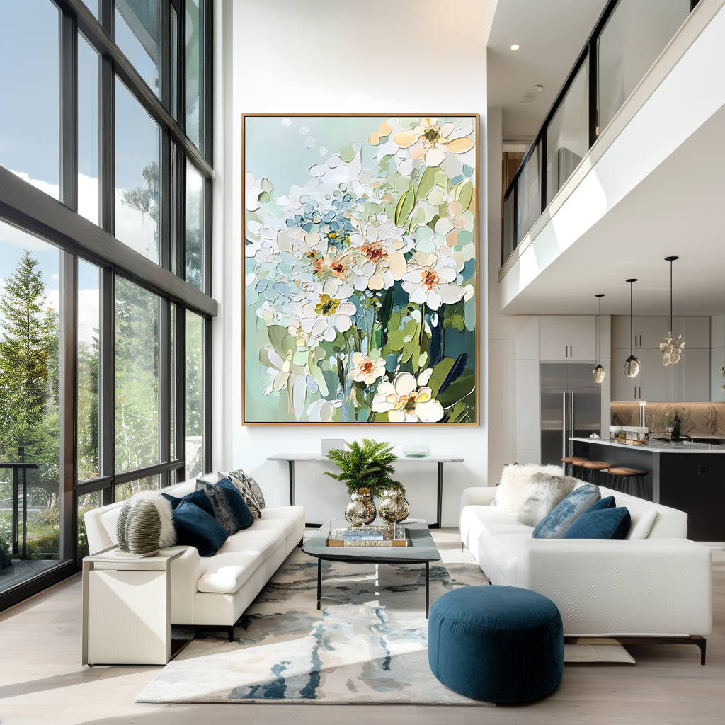 Celestial Petals – Textured Floral Oil Painting