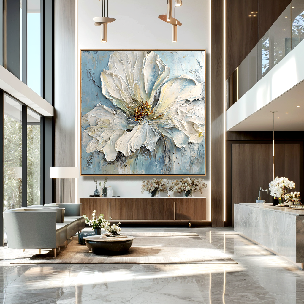 Quiet Petal Form – Hand-Painted Floral Wall Art with Rich Texture for Modern Home Decor