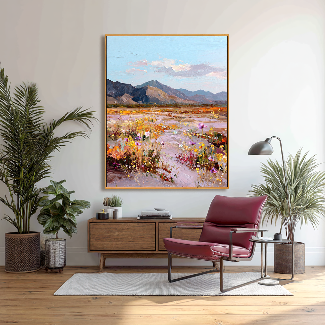 Valley in Bloom — Textured Wildflower Landscape Oil Painting, Mountain Wall Art