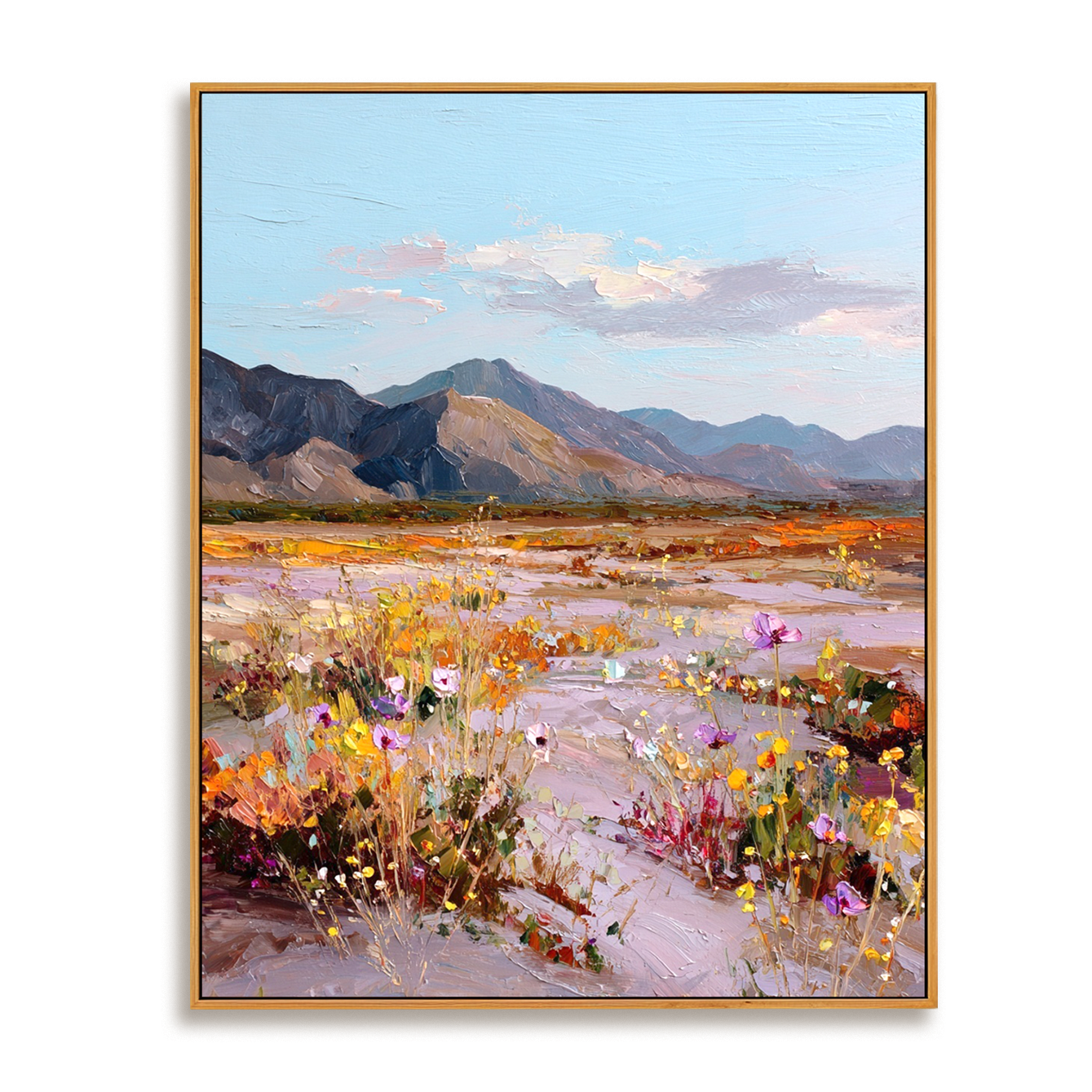 Valley in Bloom — Textured Wildflower Landscape Oil Painting, Mountain Wall Art