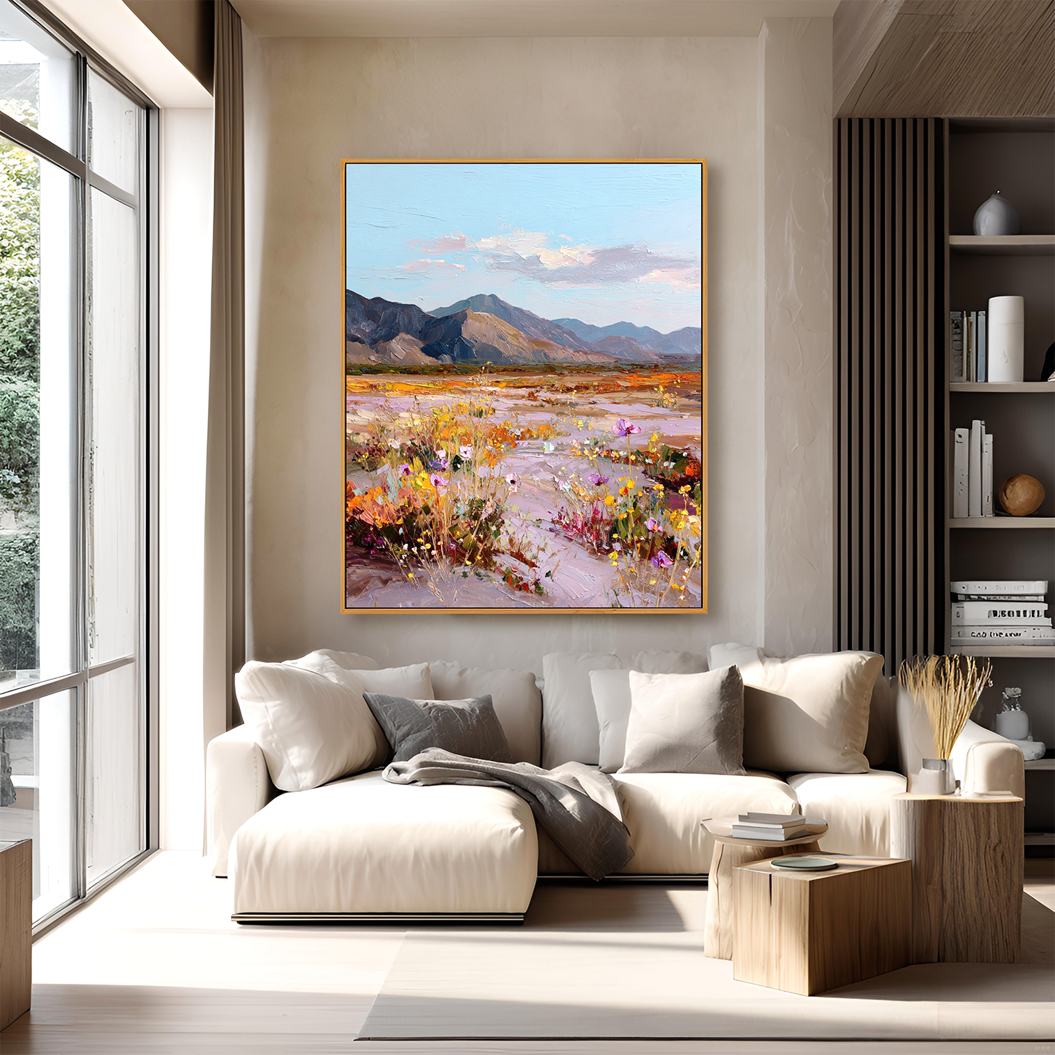 Valley in Bloom — Textured Wildflower Landscape Oil Painting, Mountain Wall Art