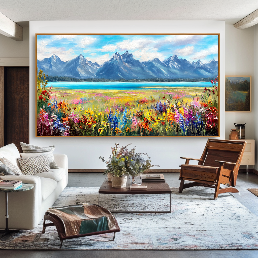 Wildflower Lake Mountain Landscape Wall Art