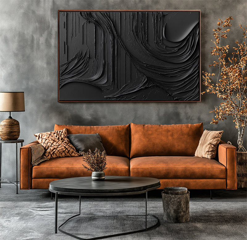 Monochrome Textured Elegance: Impasto Style Black Abstract Wall Art - Stylish Accent for Contemporary Homes
