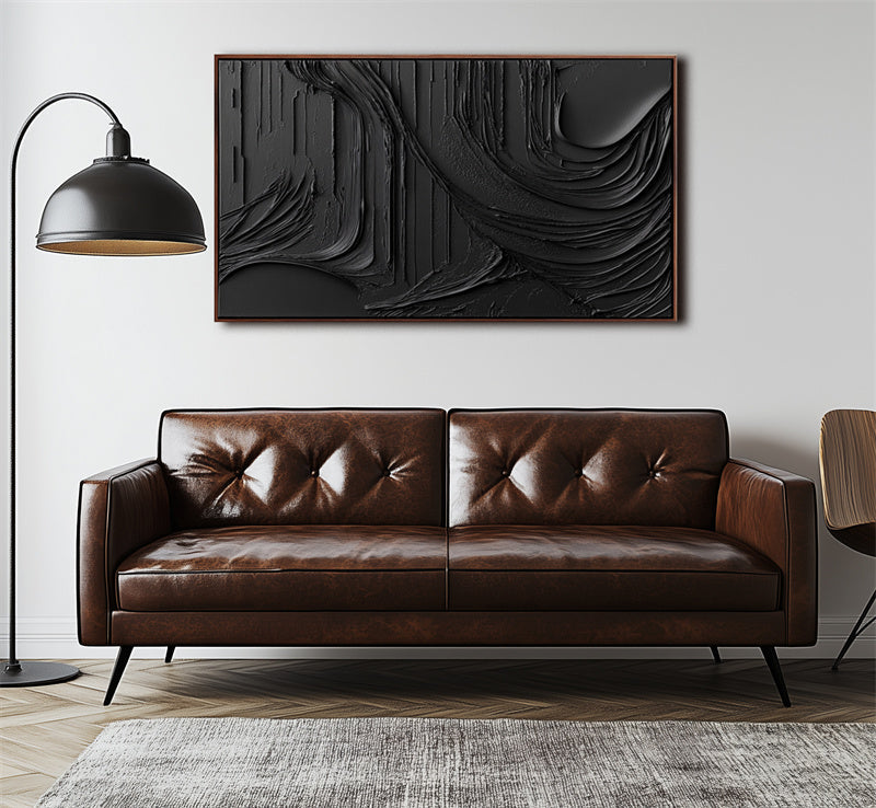 Monochrome Textured Elegance: Impasto Style Black Abstract Wall Art - Stylish Accent for Contemporary Homes