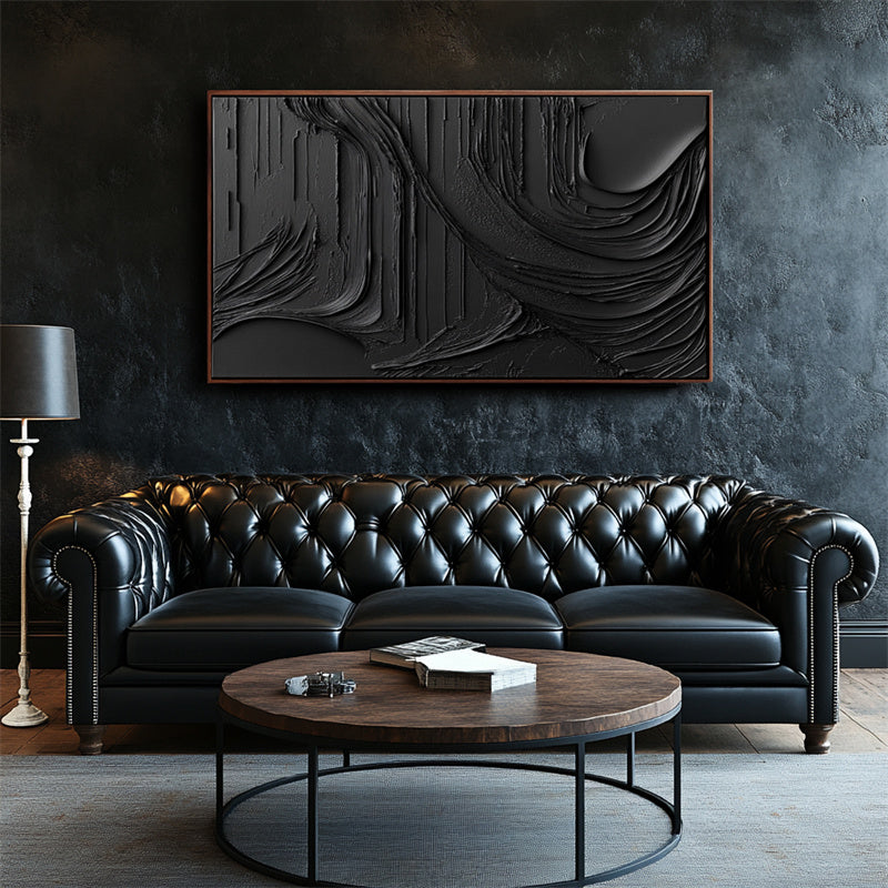 Monochrome Textured Elegance: Impasto Style Black Abstract Wall Art - Stylish Accent for Contemporary Homes